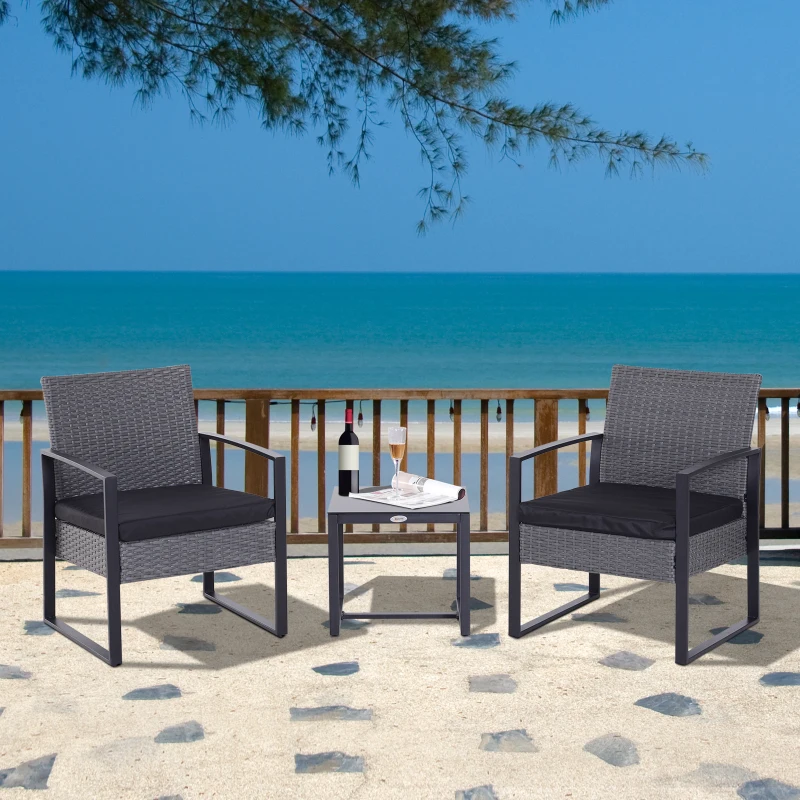 Best 2 Seater Rattan Patio Set W/ Cushions-Grey/Black - Image 2