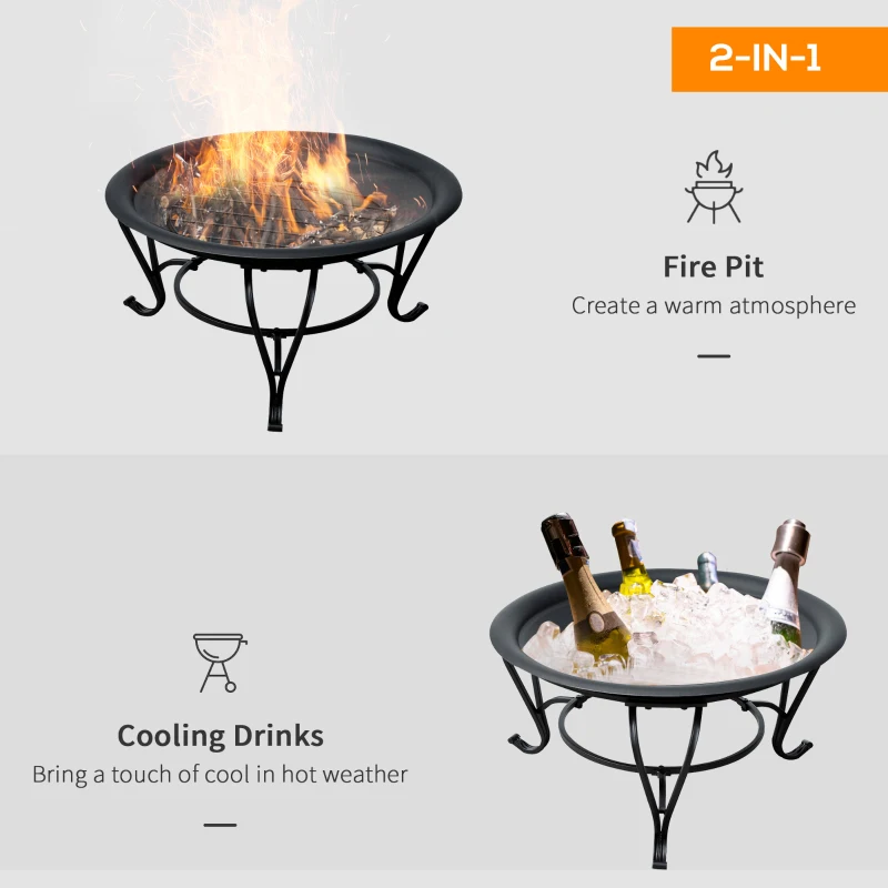 Best Metal Firepit Bowl Outdoor Round Fire Pit w/ Lid, Log Grate, Poker for Backyard, Camping, BBQ, Bonfire, Wood Burning Stove, 56 x 56 x 45cm, Black - Image 4
