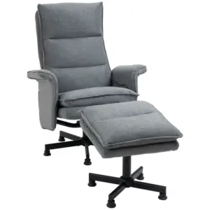Best Swivel Recliner Chair and Footstool, Upholstered Massage Recliner Armchair with Remote Control, Timer and Steel Base, Grey