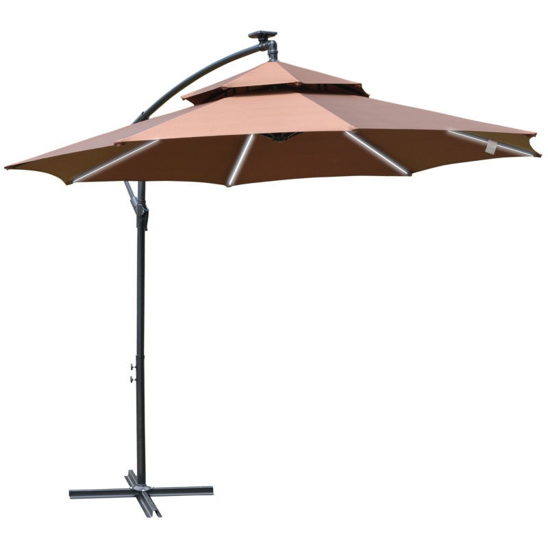 Best 3(m) Cantilever Banana Parasol Hanging Umbrella with Double Roof, LED Solar lights, Crank, 8 Sturdy Ribs and Cross Base for Outdoor, Garden, Patio, Coffee - Image 12