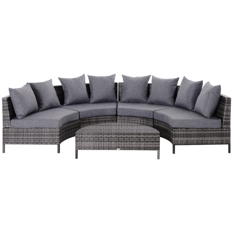 Best 5 Pieces Rattan Garden Furniture Set, 4 Seater Half-Round Garden Sofa Set with Thickened Cushions, Wicker Conservatory Furniture with 4 Chairs, Rattan Coffee Table and Pillows, Grey - Image 11