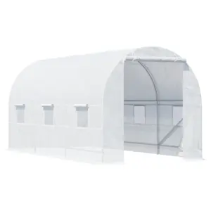 Best 4.5 x 2 x 2 m Polytunnel Greenhouse, Walk-in Green House for Garden with Mesh Windows, Galvanised Steel Frame, White