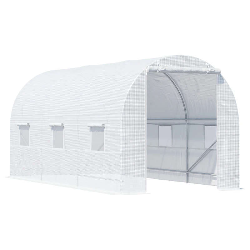 Best 4.5 x 2 x 2 m Polytunnel Greenhouse, Walk-in Green House for Garden with Mesh Windows, Galvanised Steel Frame, White