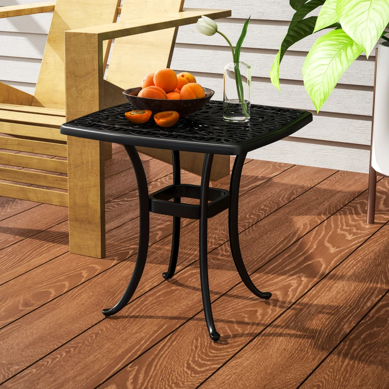 Best Outdoor Garden Table with 38mm Dia. Umbrella Hole, Cast Aluminium Patio End Table with Anti-slip Foot Pads for Garden, Patio, Balcony, 54 x 54cm, Black - Image 8