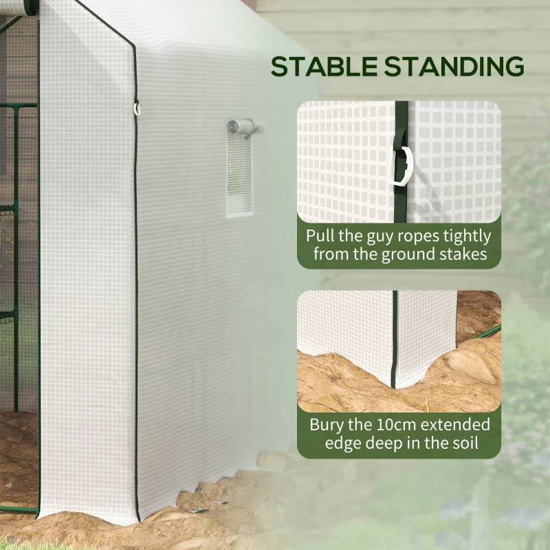 Best Walk-in Greenhouse with 3 Tier 12 Shelves, Small Greenhouse with Reinforced PE Cover, Garden Plant Growhouse with Roll-up Door and Three Mesh Windows, 140 x 213 x 190 cm, White - Image 7
