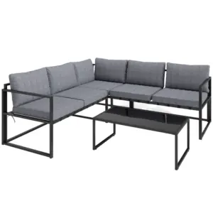 Best Three-Piece L Shaped Garden Furniture Set with Cushions - Grey