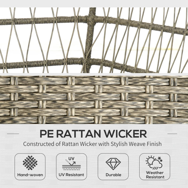 Best 5 Pieces Outdoor Rattan Corner Sofa, Round and Twin Half-round Wicker Woven Rattan Garden Furniture w/ Thick Padded Cushions and Tempered Glass Top Two-tier Table, Grey - Image 4