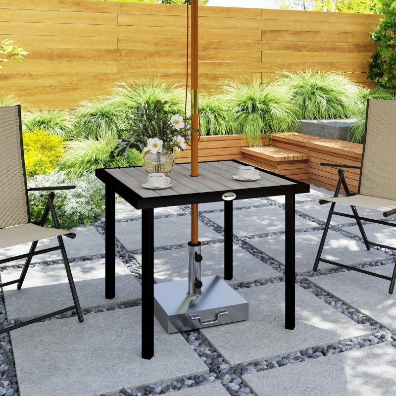 Best Square Garden Dining Table with 5.4cm Parasol Hole, Slatted Top, Metal Frame, 86 x 86 x 71 cm, Light Grey - Image 9