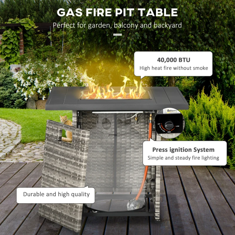 Best Outdoor PE Rattan Gas Fire Pit Table, Patio Square Propane Heater with Rain Cover, Mesh Lid and Lava Stone, 40,000 BTU, Mixed Grey - Image 4