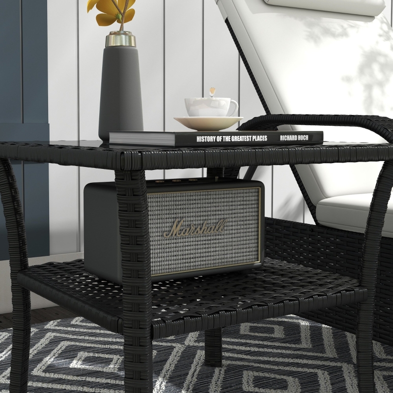 Best Two-tier PE Rattan Square Coffee Table - Black - Image 9