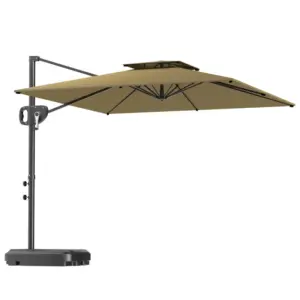 Best Cantilever Parasol with Weighted Base Double Top Garden Parasol Square Hanging Patio Umbrella with Crank Tilt Khaki