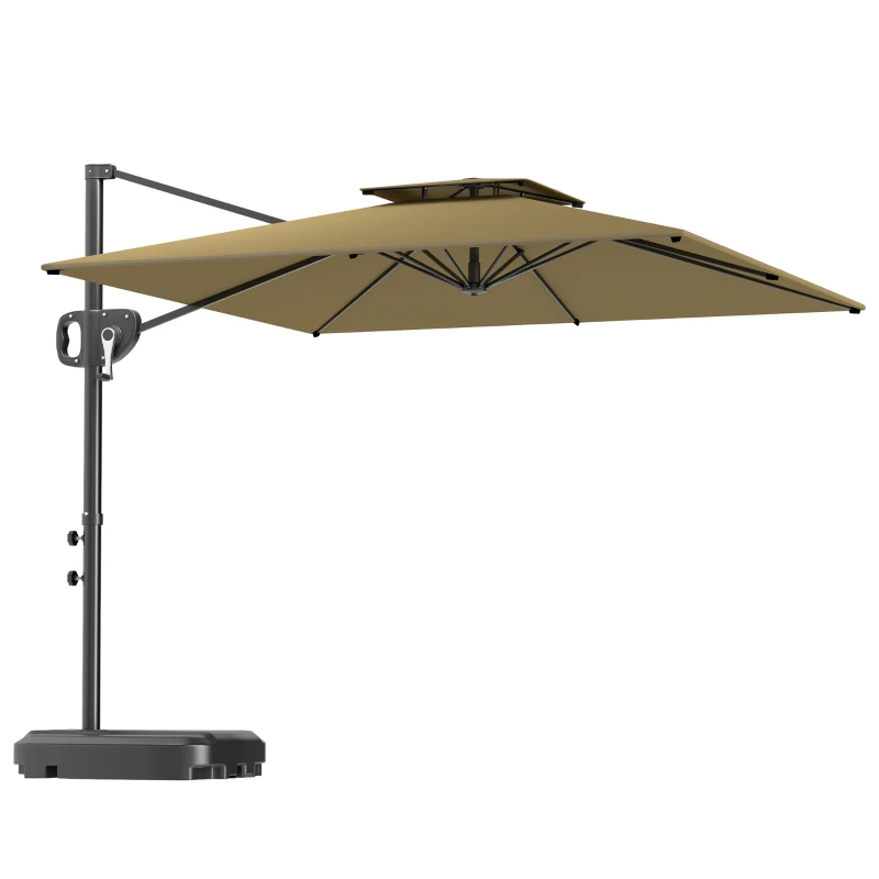 Best Cantilever Parasol with Weighted Base Double Top Garden Parasol Square Hanging Patio Umbrella with Crank Tilt Khaki