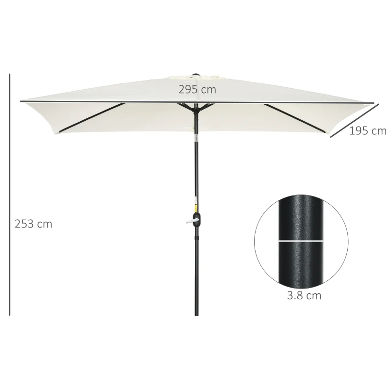 Best 3x2m Patio Parasol Garden Umbrellas Canopy with Aluminum Tilt Crank Rectangular Sun Shade Steel, Cream White - Image 3