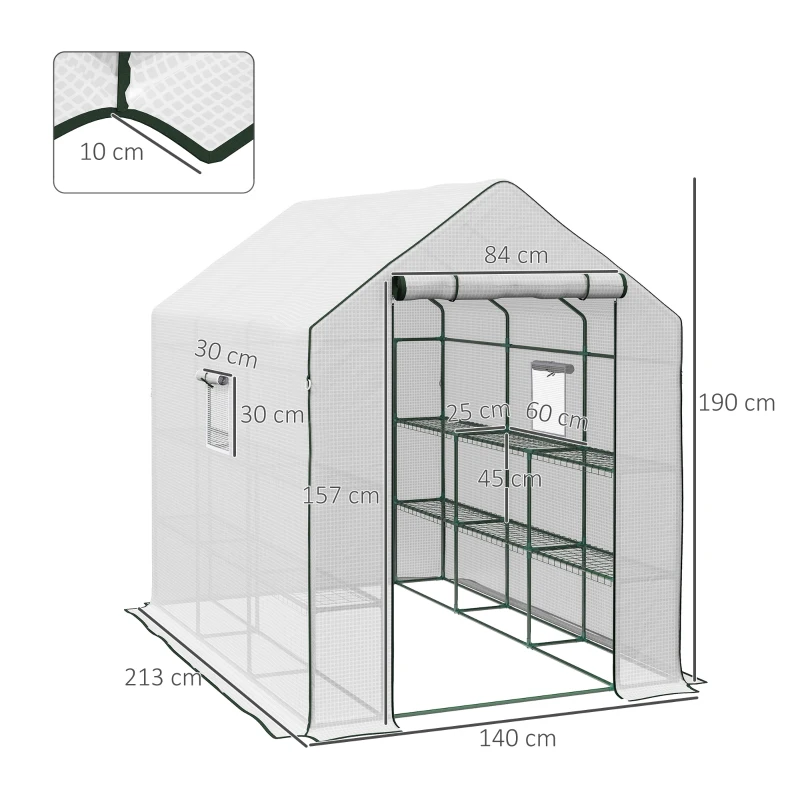 Best Walk-in Greenhouse with 3 Tier 12 Shelves, Small Greenhouse with Reinforced PE Cover, Garden Plant Growhouse with Roll-up Door and Three Mesh Windows, 140 x 213 x 190 cm, White - Image 3