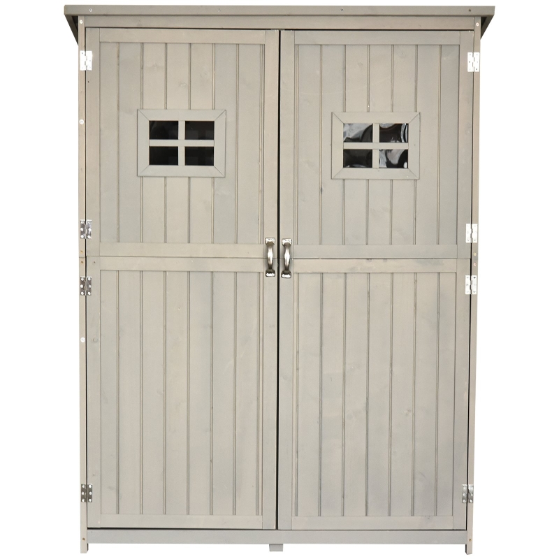 Best Wooden Garden Shed with Two Windows, Tool Storage Cabinet, Outdoor Double Door Organizer 127.5L x 50W x 164H cm, Grey - Image 11