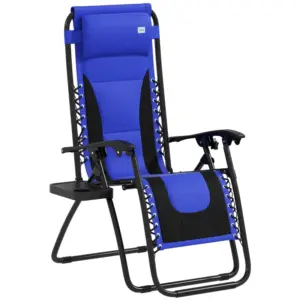 Best Zero Gravity Lounger Chair, Folding Reclining Patio Chair with Padded Seat, Cup Holder, Soft Cushion and Headrest for Poolside, Camping, Blue
