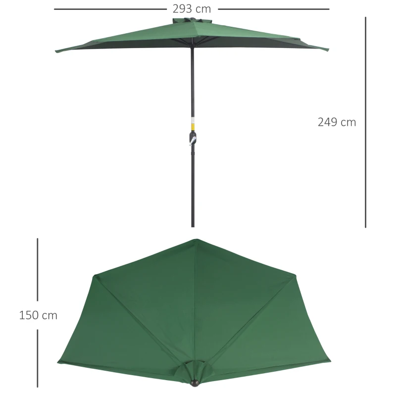 Best 3(m) Half Parasol, Semi Round Umbrella with Metal Frame, Crank Handle for Balcony, Garden, Green - Image 3