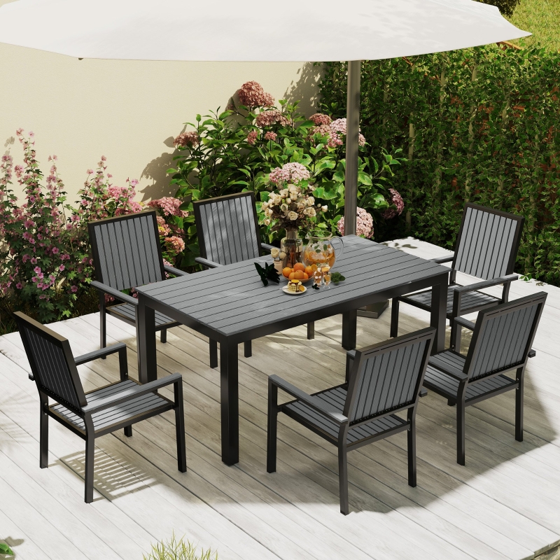 Best 6 Seater Garden Dining Set with Stackable Chairs, Aluminium Frame, Rectangular Plastic Top, Garden Furniture Set, Outdoor Dining Table and Chairs for Patio, Balcony, Poolside, Grey - Image 9