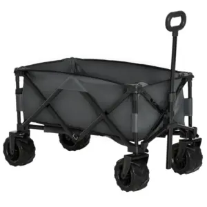 Best Outdoor Pull Along Cart Folding Cargo Wagon Trailer Trolley for Beach Garden with Handle, Anti-Slip Wheel - Dark Grey