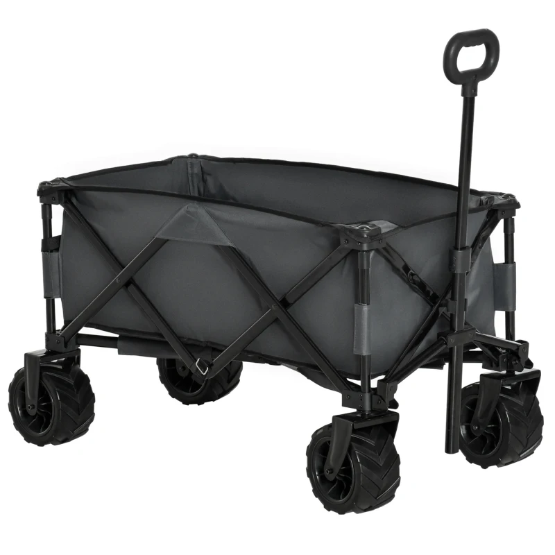 Best Outdoor Pull Along Cart Folding Cargo Wagon Trailer Trolley for Beach Garden with Handle, Anti-Slip Wheel - Dark Grey