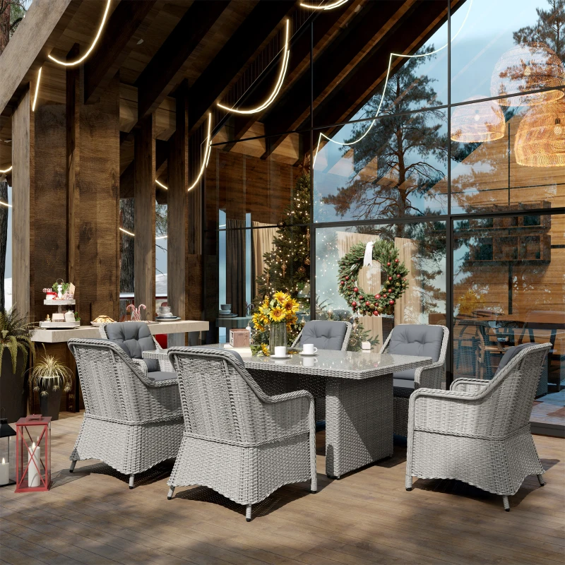 Best Seven-Piece Rattan Dining Set - Mixed Grey - Image 8