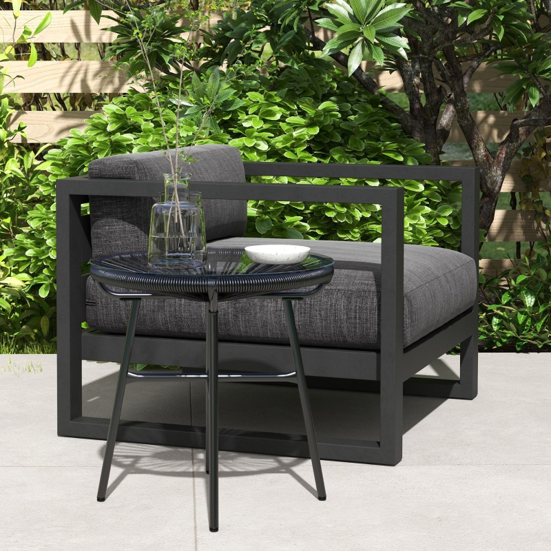 Best Rattan Side Table, Round Outdoor Coffee Table, with Round PE Rattan and Tempered Glass Tabletop for Patio, Garden, Balcony, Black - Image 10