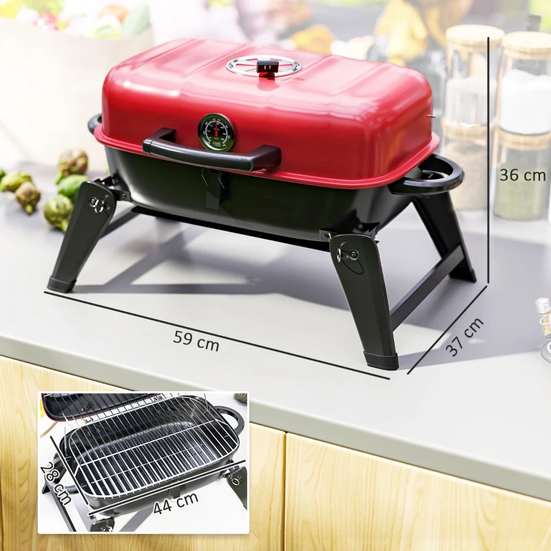 Best Charcoal Barbecue Grill Folding BBQ Grill with 1232 cm² Cooking Area, Adjustable Vent, Thermometer, Handles for Camping Picnic, Red - Image 3