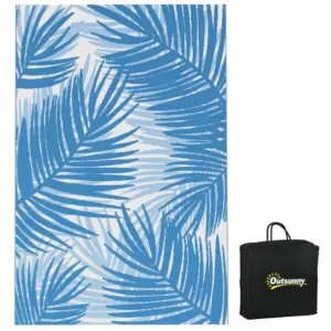Best Plastic Straw Reversible RV Outdoor Rug with Carry Bag, 182 x 274cm, Blue and Cream