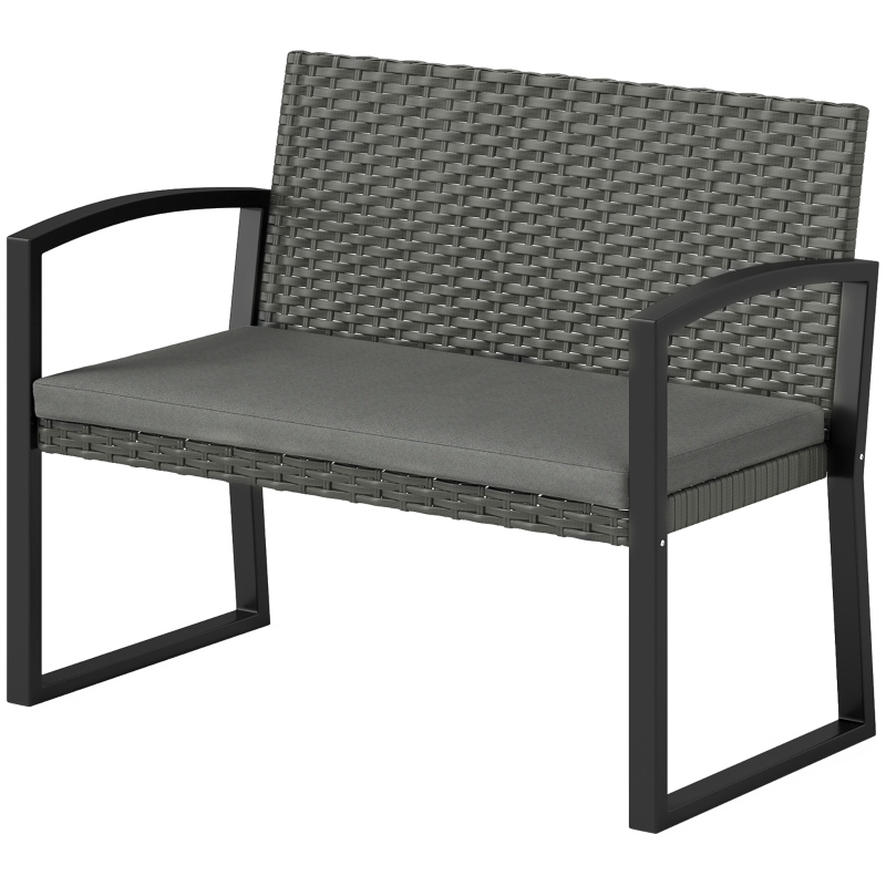 Best Two-Seater Rattan Garden Bench - Grey/Black - Image 11