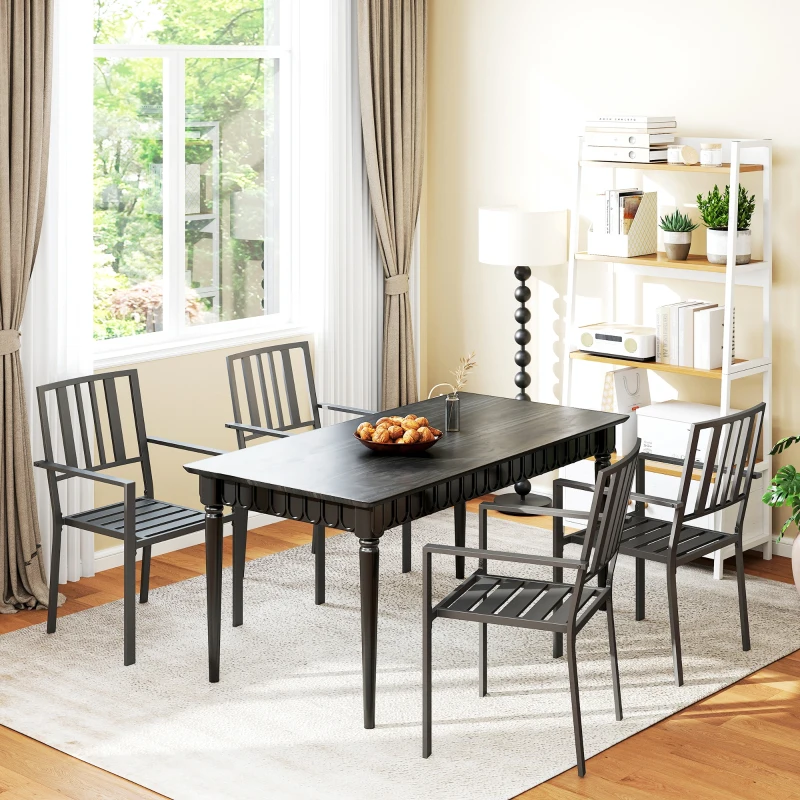 Best Set of Four Minimal Metal Garden Chairs - Black - Image 7