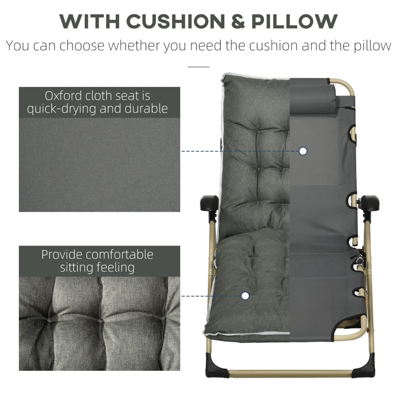 Best Padded Garden Lounger, with Seven-Position Back and Footrest - Grey - Image 5