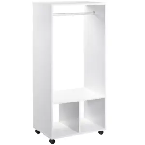 Best Open Wardrobe on Wheels, Bedroom Wardrobe with Clothes Hanging Rail, 2 Storage Shelves, Mobile Garment Rack for Cloakroom, Hallway, White