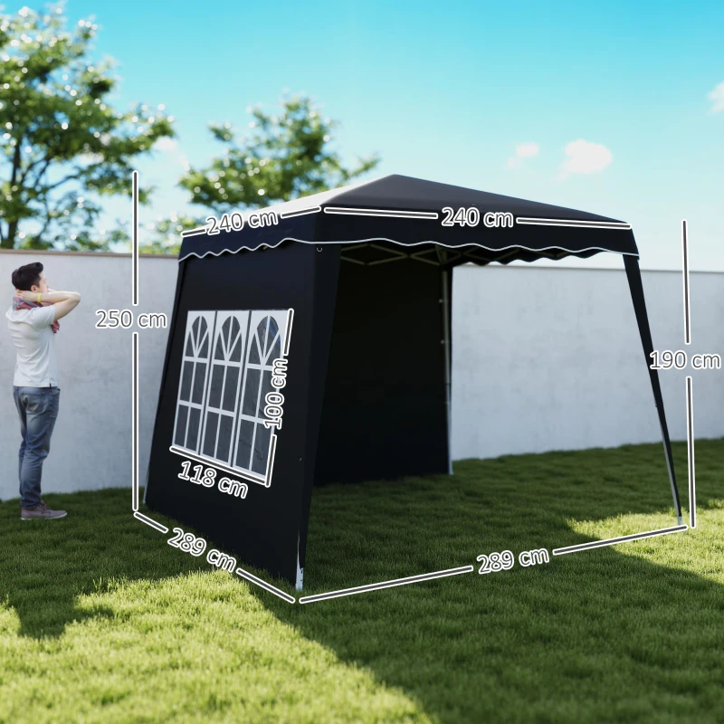 Best 2.4 x 2.4m Two Wall Pop Up Gazebo - Black - Image 3