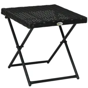 Best Square PE Wicker Rattan Folding Table - Black