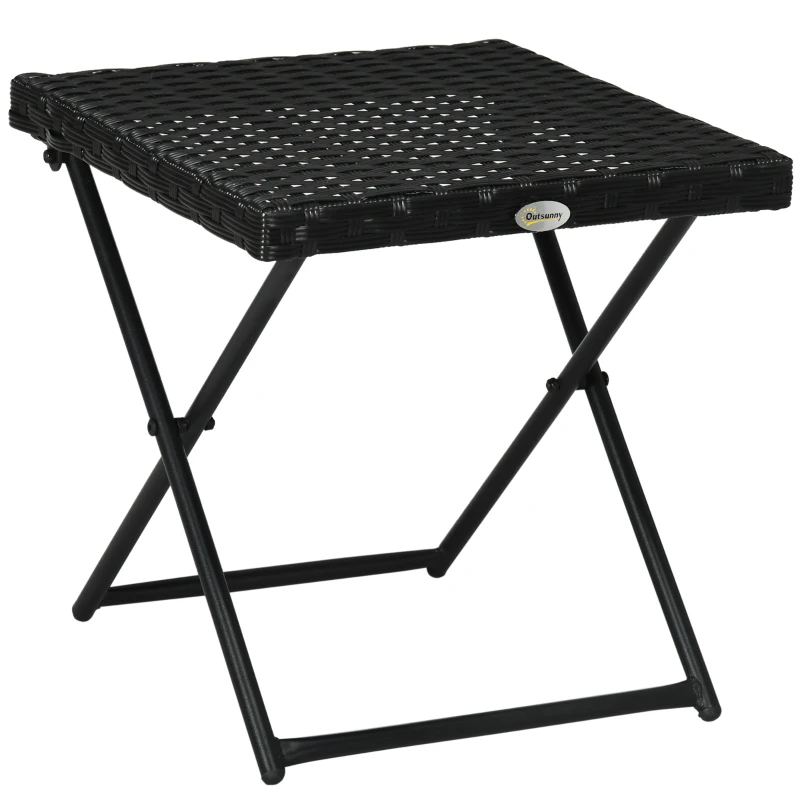 Best Square PE Wicker Rattan Folding Table - Black