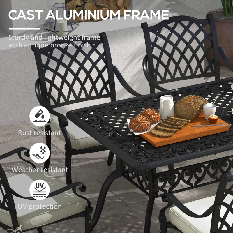 Best 7 Pieces Aluminium Patio Dining Set with Umbrella Hole Black - Image 4