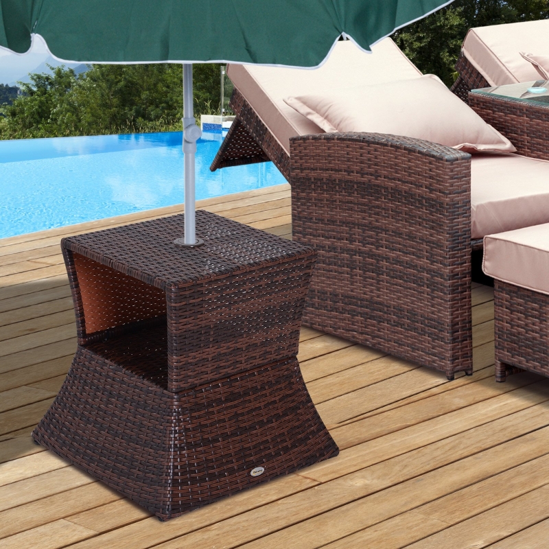 Best Rattan Outdoor Coffee Table, Wicker Garden Patio Bistro Side Table with Umbrella Hole and Storage Space for Balcony, Porch, Brown - Image 10