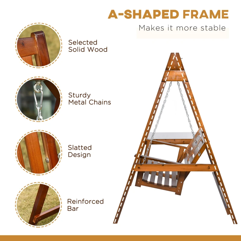 Best 2 Seater Outdoor Garden Swing Chair Wooden Hammock Bench for Porch Patio Yard - Image 5