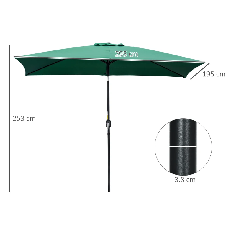 Best 3x2m Patio Parasol Garden Umbrellas Canopy with Aluminum Tilt Crank Rectangular Sun Shade Steel, Green - Image 3