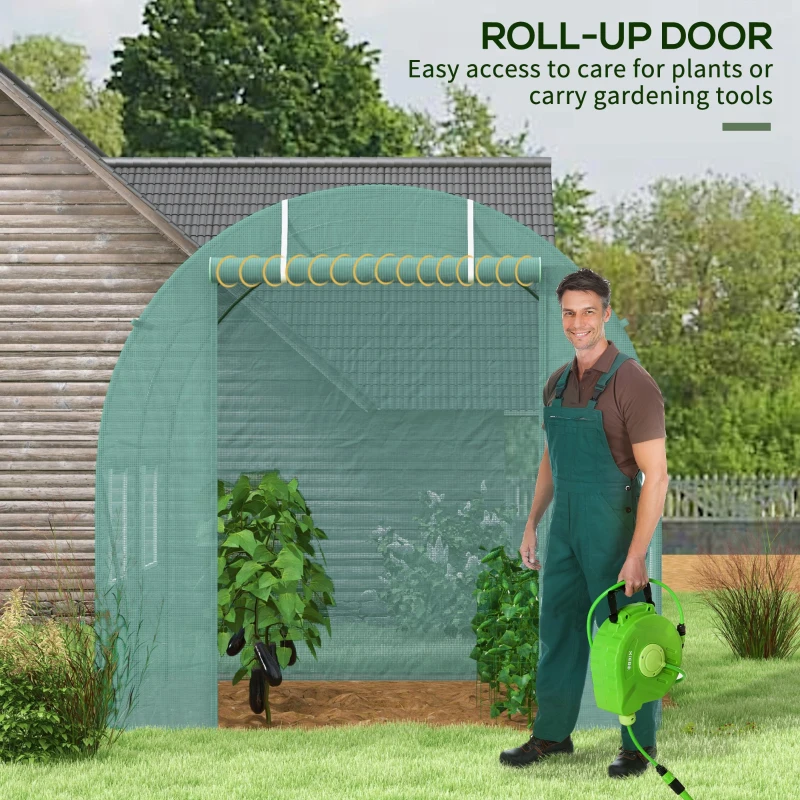 Best 2.45 x 2m Polytunnel Greenhouse, Walk-in Greenhouse with Large Roll-Up Door & Windows, Plastic Cover, Steel Frame, Easy Access & Ventilation, Green - Image 5
