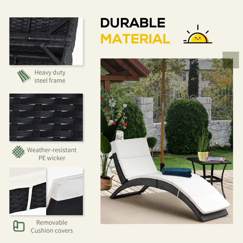 Best Outdoor Foldable PE Rattan Sun Lounger with Soft Padded Cushion, Ergonomic Curved Design Sun Bed for Balcony, Garden, Black - Image 4