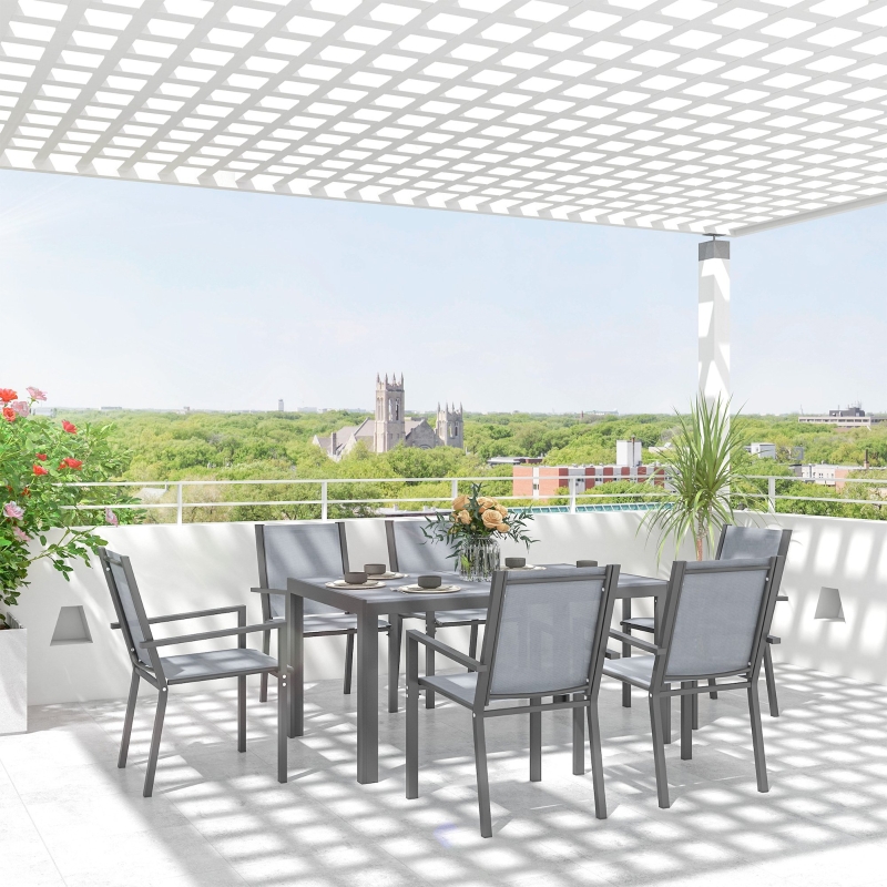 Best Seven-Piece Garden Dining Set, with Plastic Wood-Top Table - Grey - Image 10