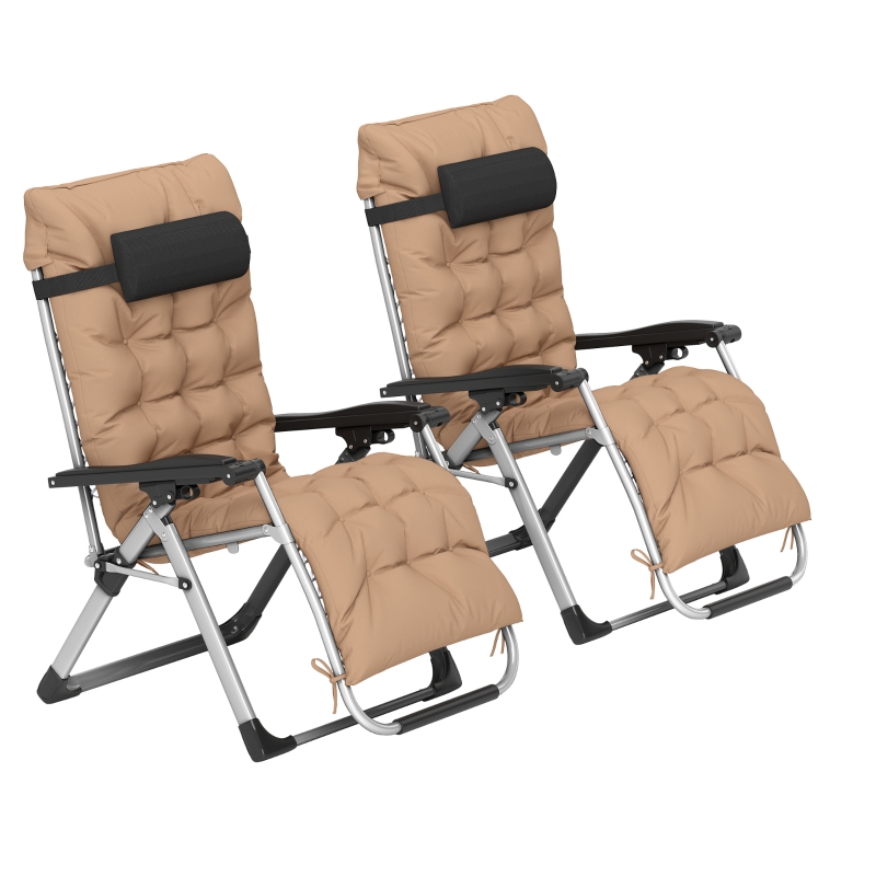 Best 2 Piece Reclining Zero Gravity Sun Loungers with Cushions, Khaki - Image 11