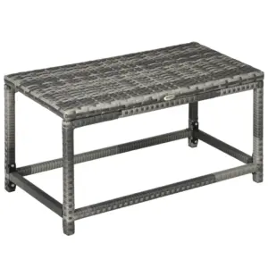 Best Outdoor Coffee Table, Garden PE Rattan Side Table with Plastic Board Under the Full Woven Table Top and Rectangular Frame for Patio, Balcony, Mixed Grey