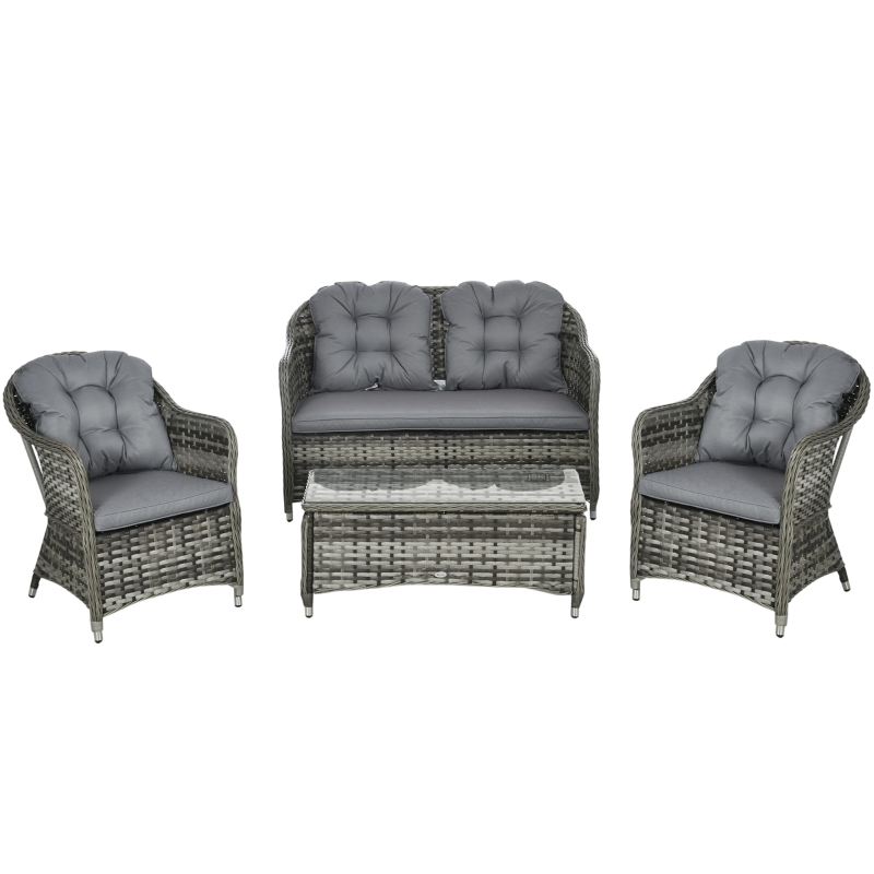 Best Four-Piece Rattan Sofa Set, with Glass-Top Table - Mixed Grey - Image 11