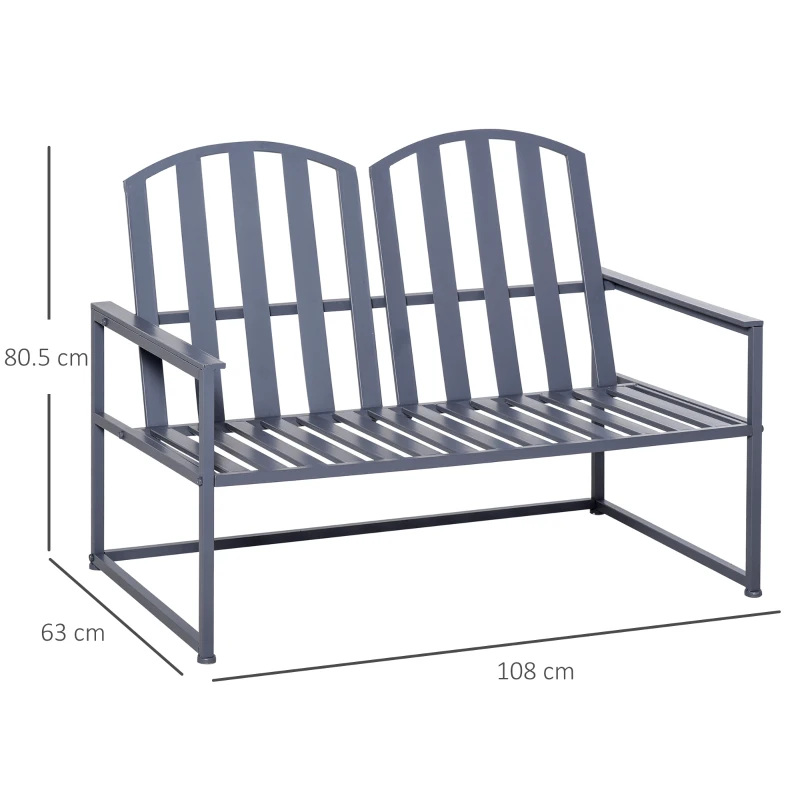 Best Steel Patio Garden Bench Loveseats for Outdoors Park Yard Slatted Design Grey - Image 3