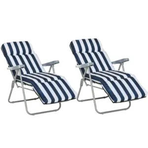 Best 2Pc Folding Sun Loungers Set-Blue/White