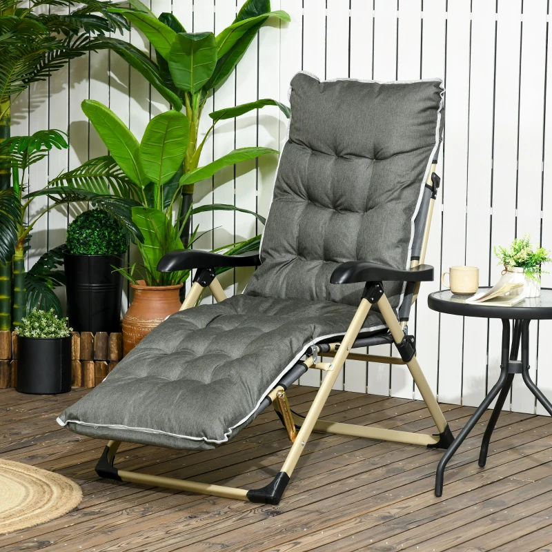Best Padded Garden Lounger, with Seven-Position Back and Footrest - Grey - Image 2