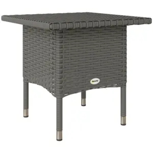 Best Rattan Side Table, Outdoor Coffee Table with Plastic Board Under the Full Woven Table Top for Patio, Garden, Balcony, Grey