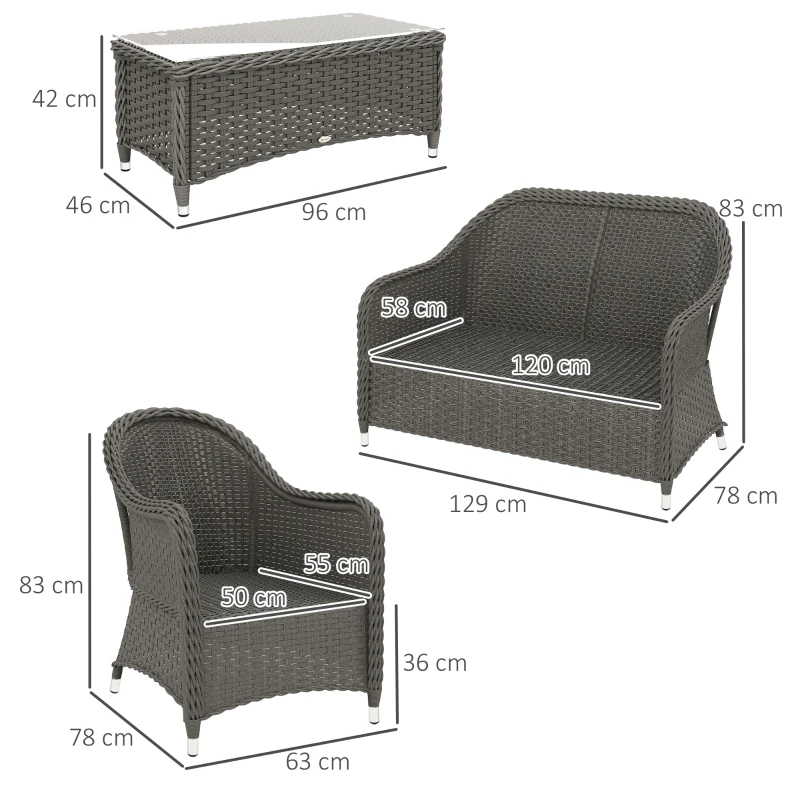 Best Four-Piece Rattan Sofa Set, with Glass-Top Table - Light Grey - Image 3